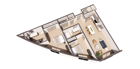 Floor plan for 2 beds, 2 baths, 1146 sqft